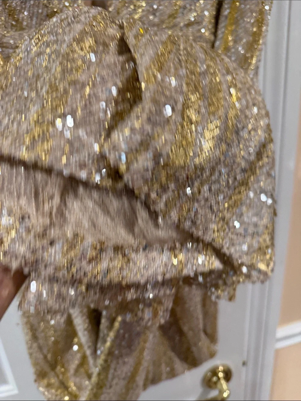 Tarik Ediz Gold Sequin Evening Dress